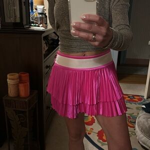 Hot pink pleated silk skirt